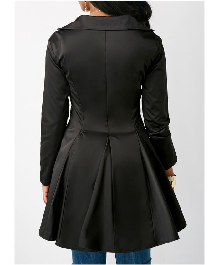 Notch Collar Button Embellished Zip Up Blouse